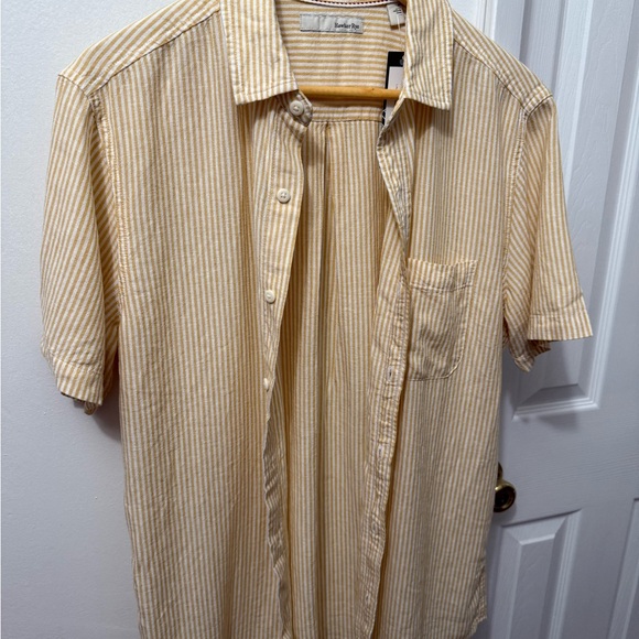 Men's Beige Striped Button Down Shirt - Picture 1 of 7